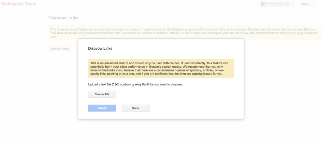 disavow links screenshot